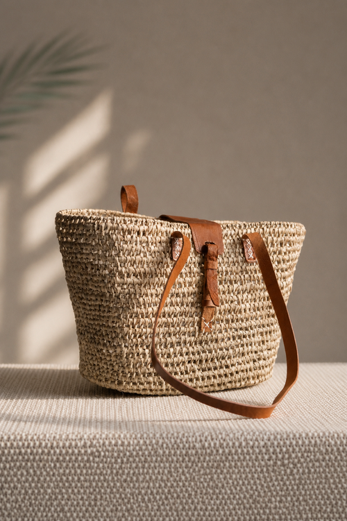 Sac en  Raphia et Cuir