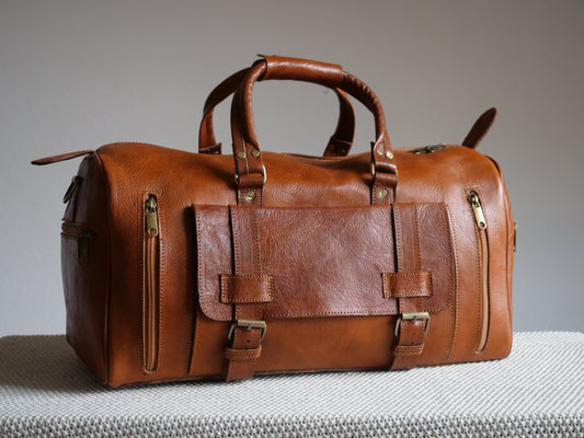 Atlas-Sac de Voyage en Cuire Authentique Marron cognac