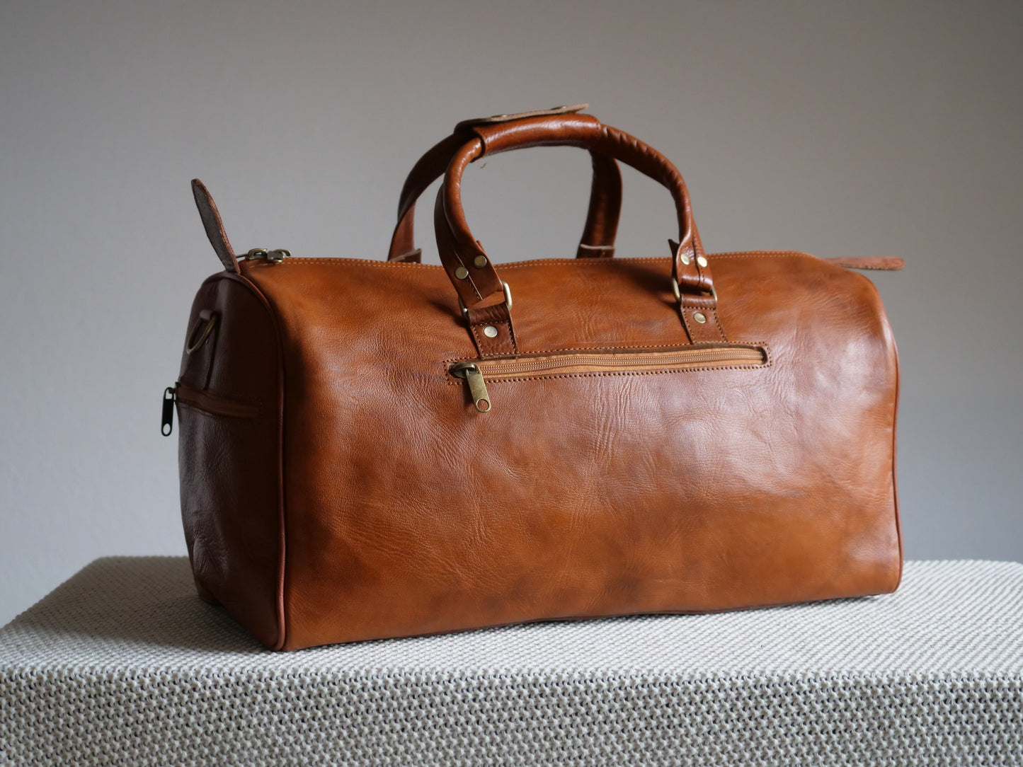 Atlas-Sac de Voyage en Cuire Authentique Marron cognac