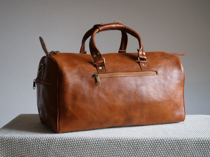 Atlas-Sac de Voyage en Cuire Authentique Marron cognac