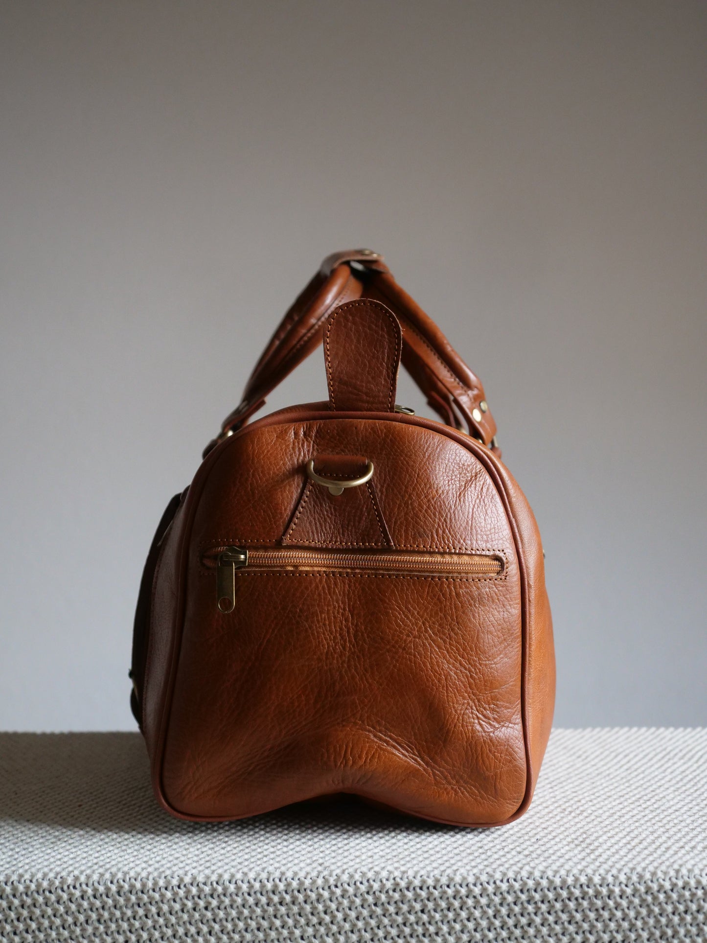 Atlas-Sac de Voyage en Cuire Authentique Marron cognac