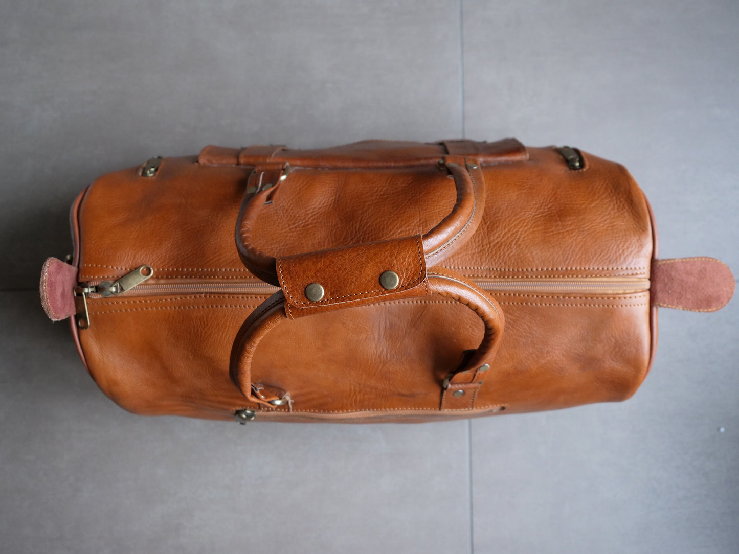 Atlas-Sac de Voyage en Cuire Authentique Marron cognac