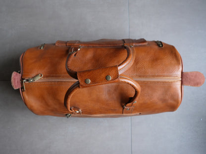 Atlas-Sac de Voyage en Cuire Authentique Marron cognac